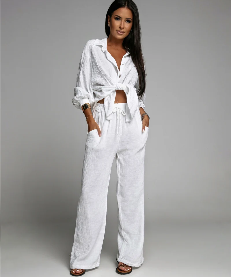 Oversize Musselin Bluse Freya Weiß Kurz