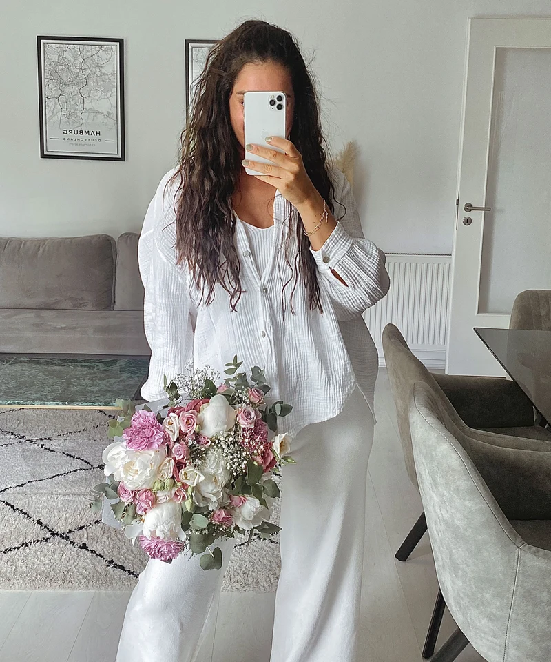 Oversize Musselin Bluse Freya Weiß Kurz