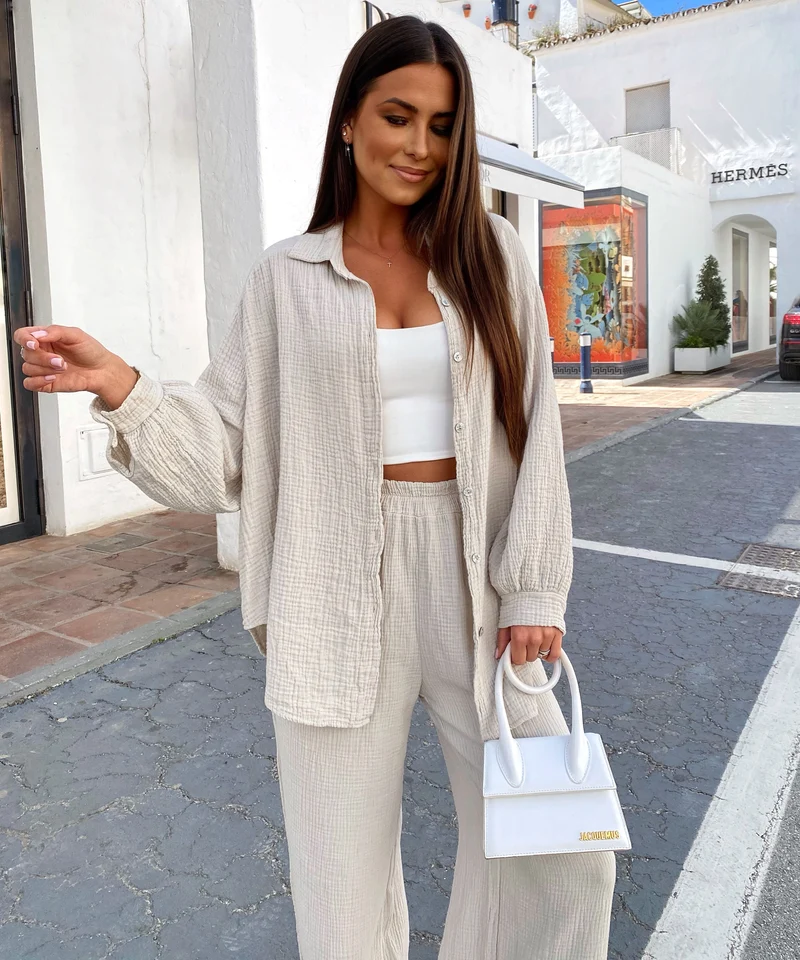 Oversize Musselin Bluse Freya Beige Lang