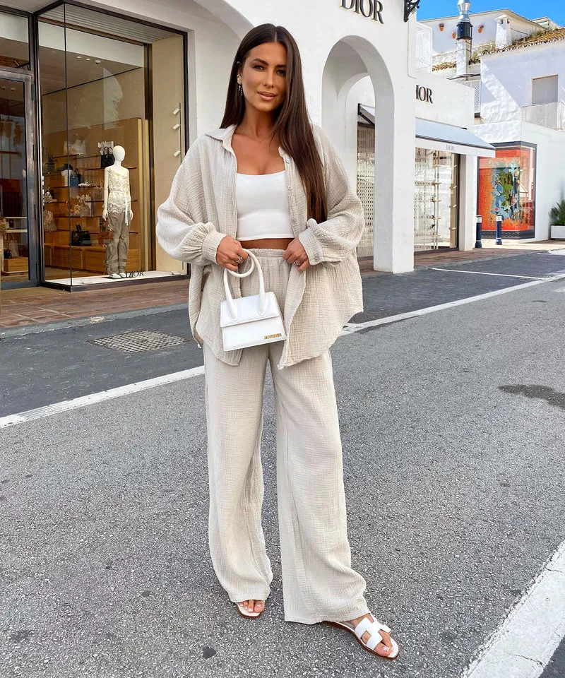 Oversize Musselin Bluse Freya Beige Lang