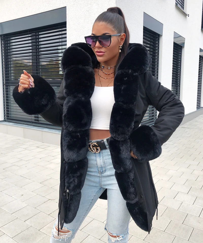 Kunstpelzjacke Glamour Schwarz