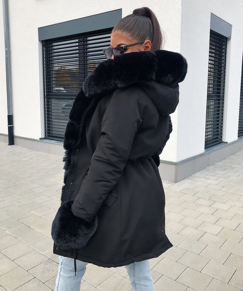 Kunstpelzjacke Glamour Schwarz