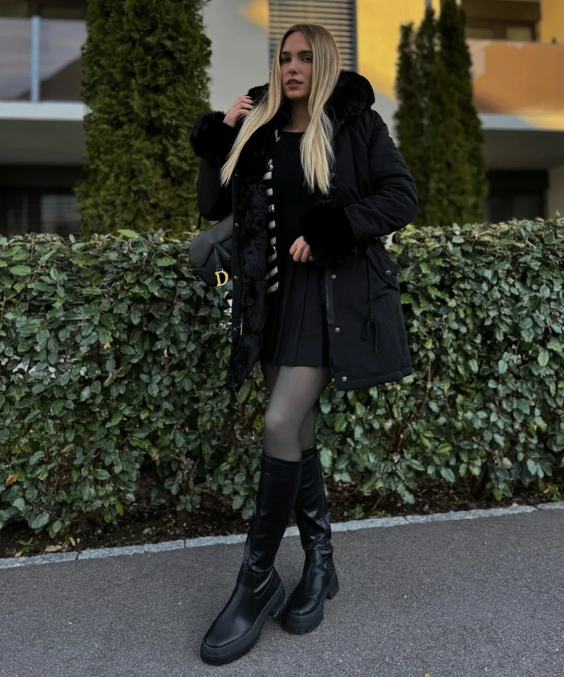 Kunstpelzjacke Glamour Schwarz