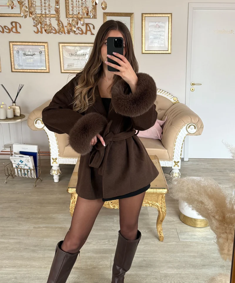 Jacke mit Felldetails Loona Dunkelbraun