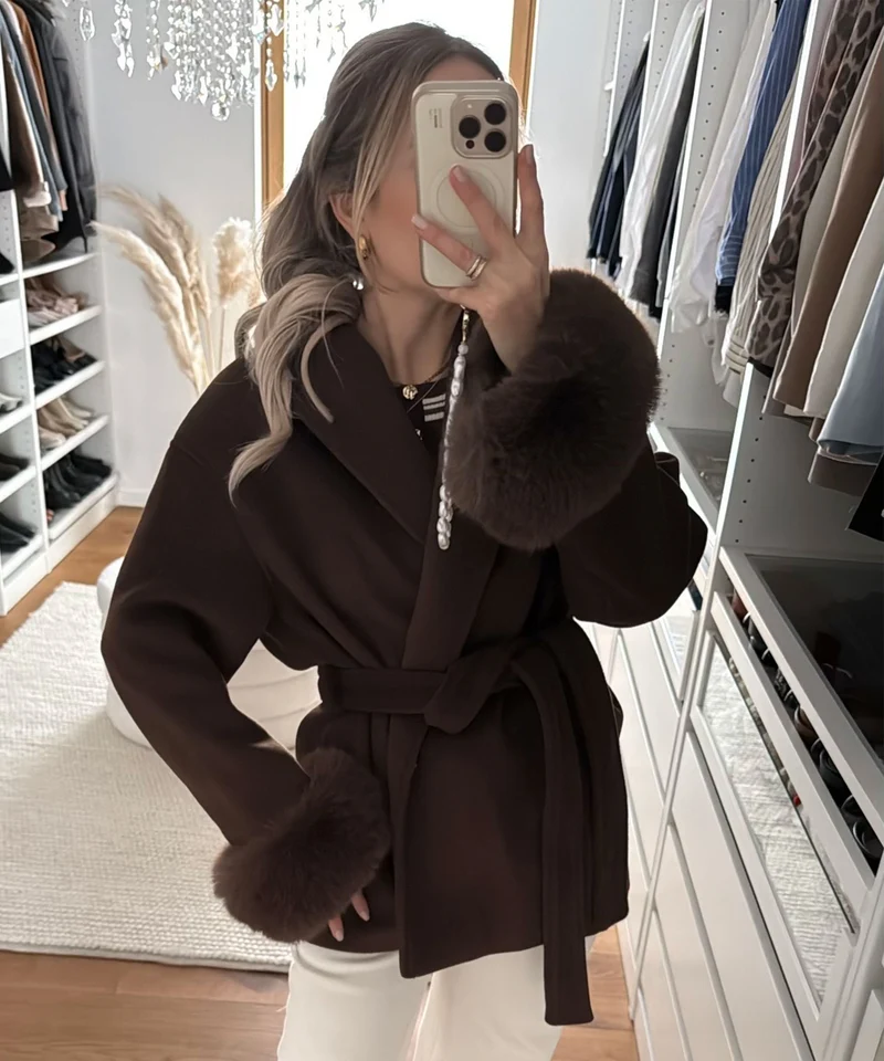 Jacke mit Felldetails Loona Dunkelbraun