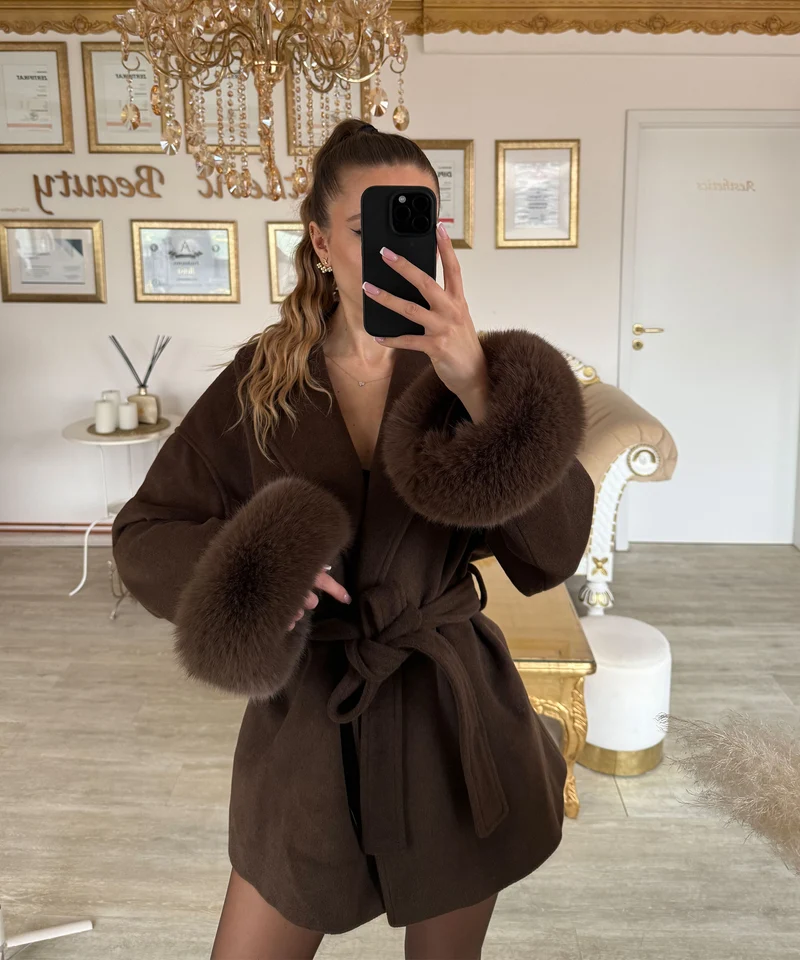 Jacke mit Felldetails Loona Dunkelbraun