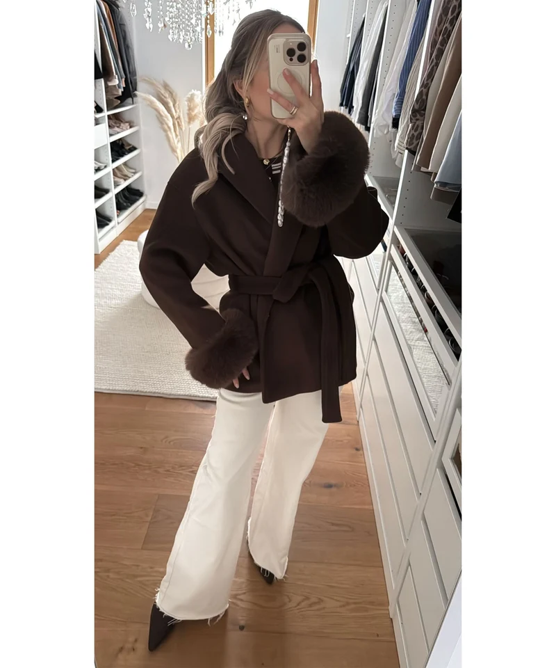 Extra Long Stretch Mid Waist Wide Leg Jeans Zerra Beige