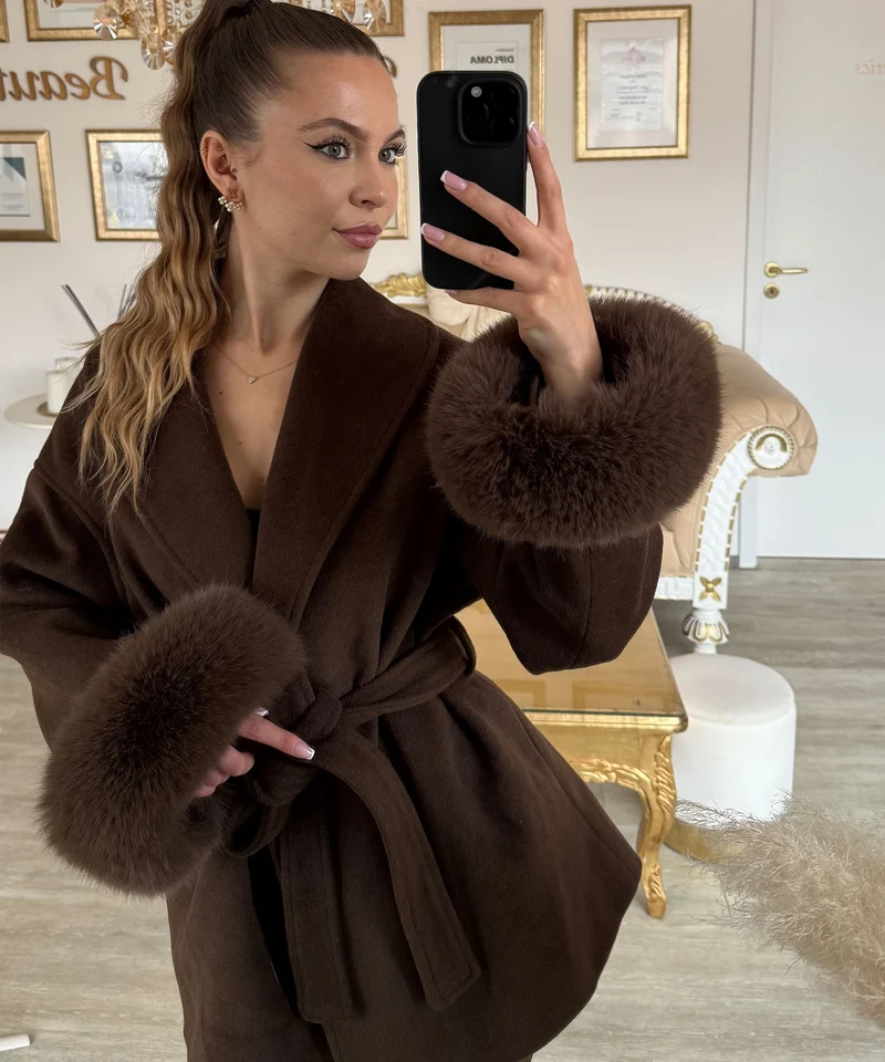 Jacke mit Felldetails Loona Dunkelbraun
