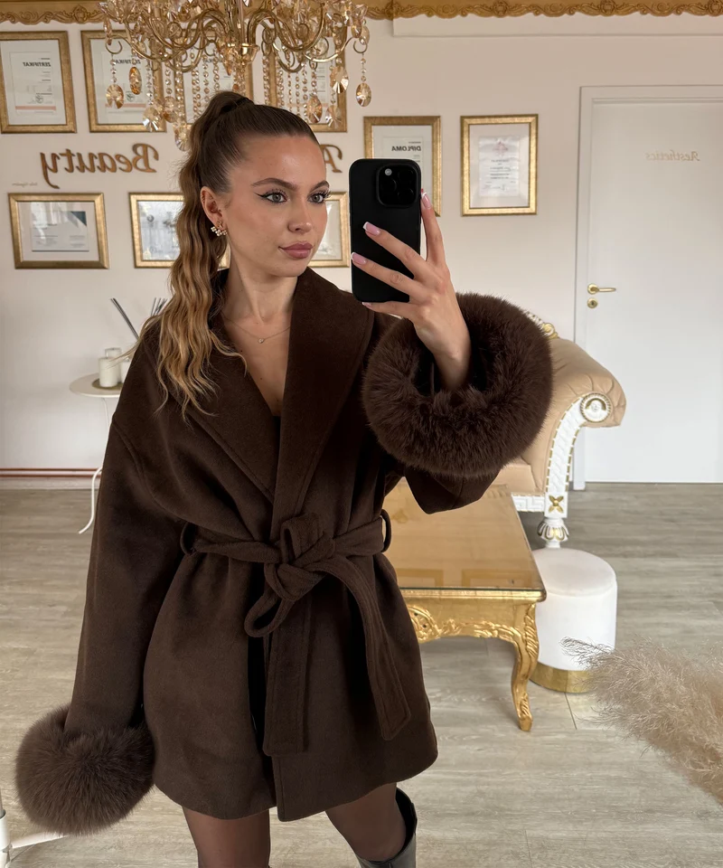 Jacke mit Felldetails Loona Dunkelbraun