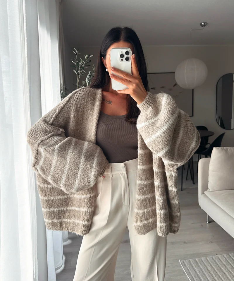 Cardigan Ray gestreift Taupe