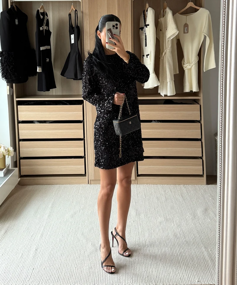 Pailletten Kleid Nessa Schleife Schwarz