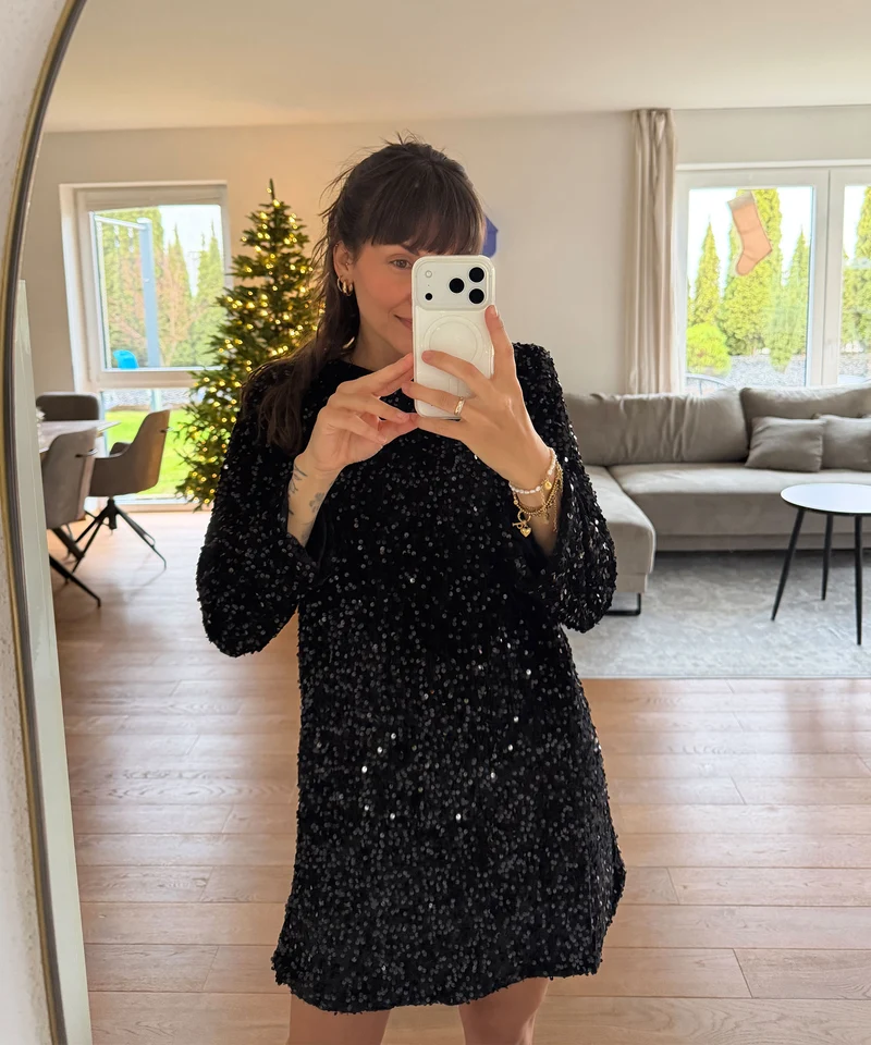 Pailletten Kleid Nessa Schleife Schwarz