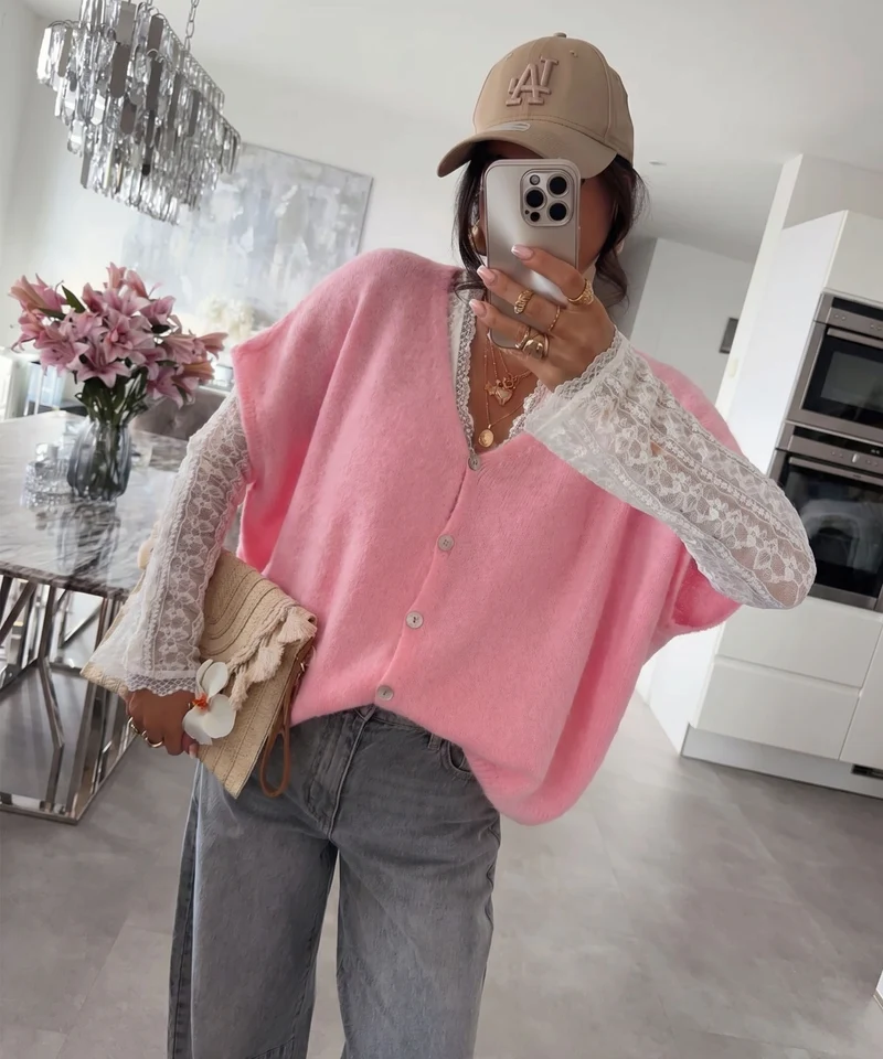 Kurzarm Cardigan Liz Rosa