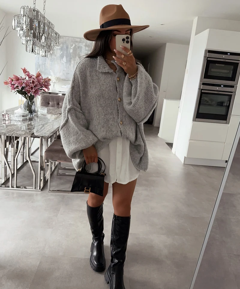 Oversize Strickjacke Jalsien Grau