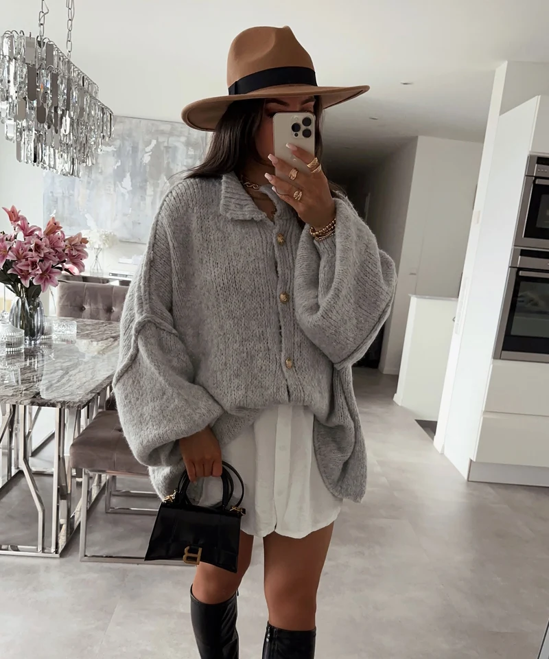 Oversize Strickjacke Jalsien Grau