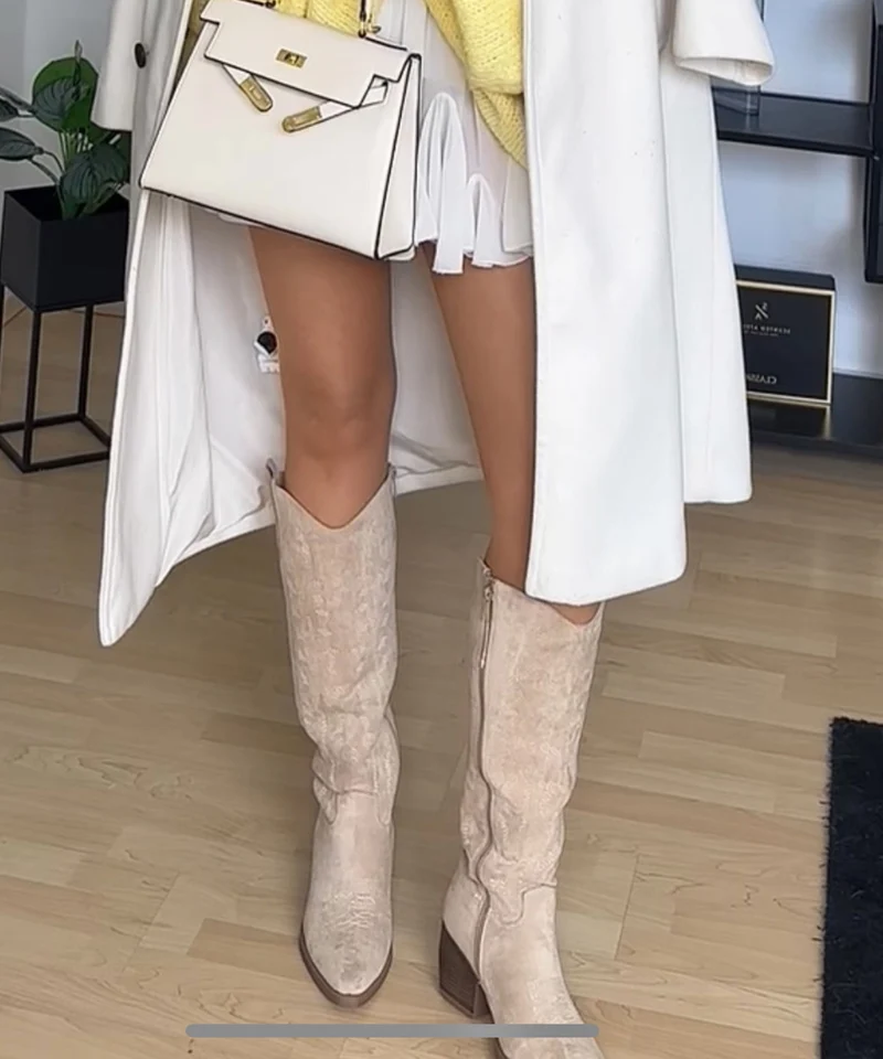 Cowboy Stiefel Selenay Beige Hoch