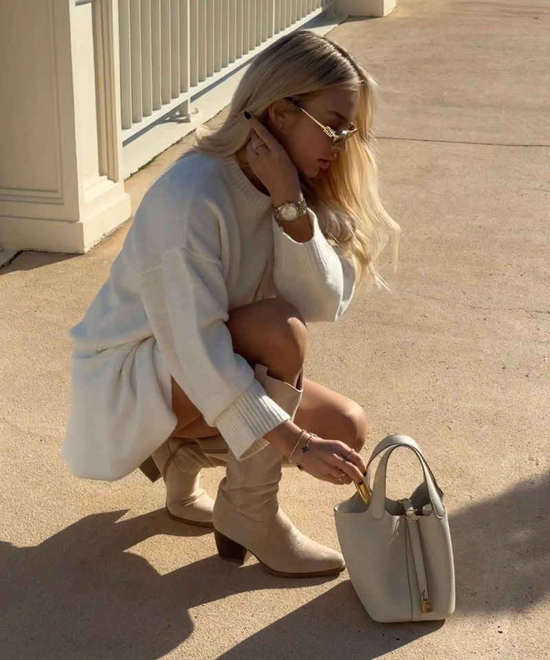 Cowboy Stiefel Selenay Beige Hoch