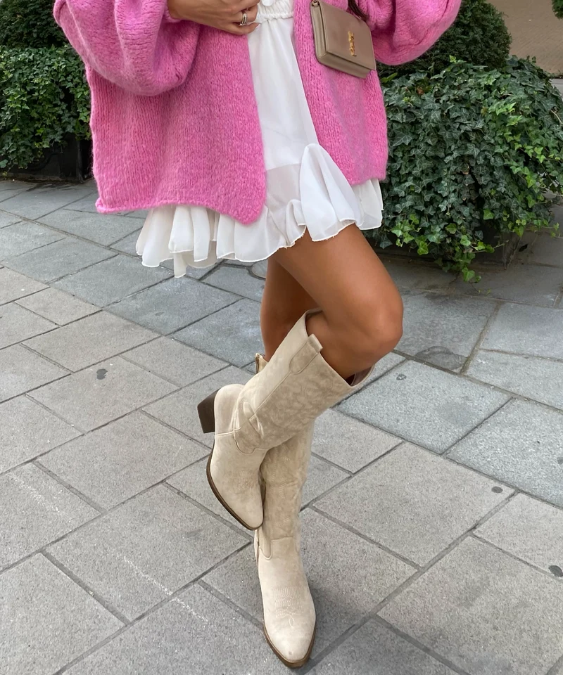 Cowboy Stiefel Selenay Beige Hoch