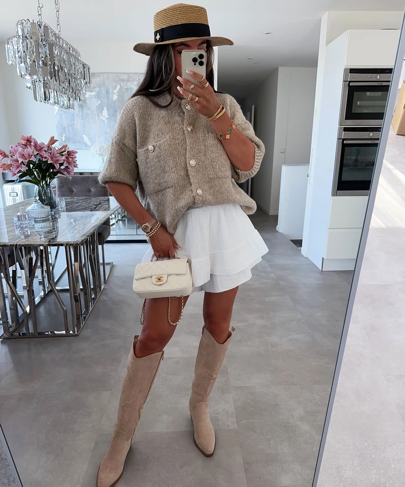 Cowboy Stiefel Selenay Beige Hoch