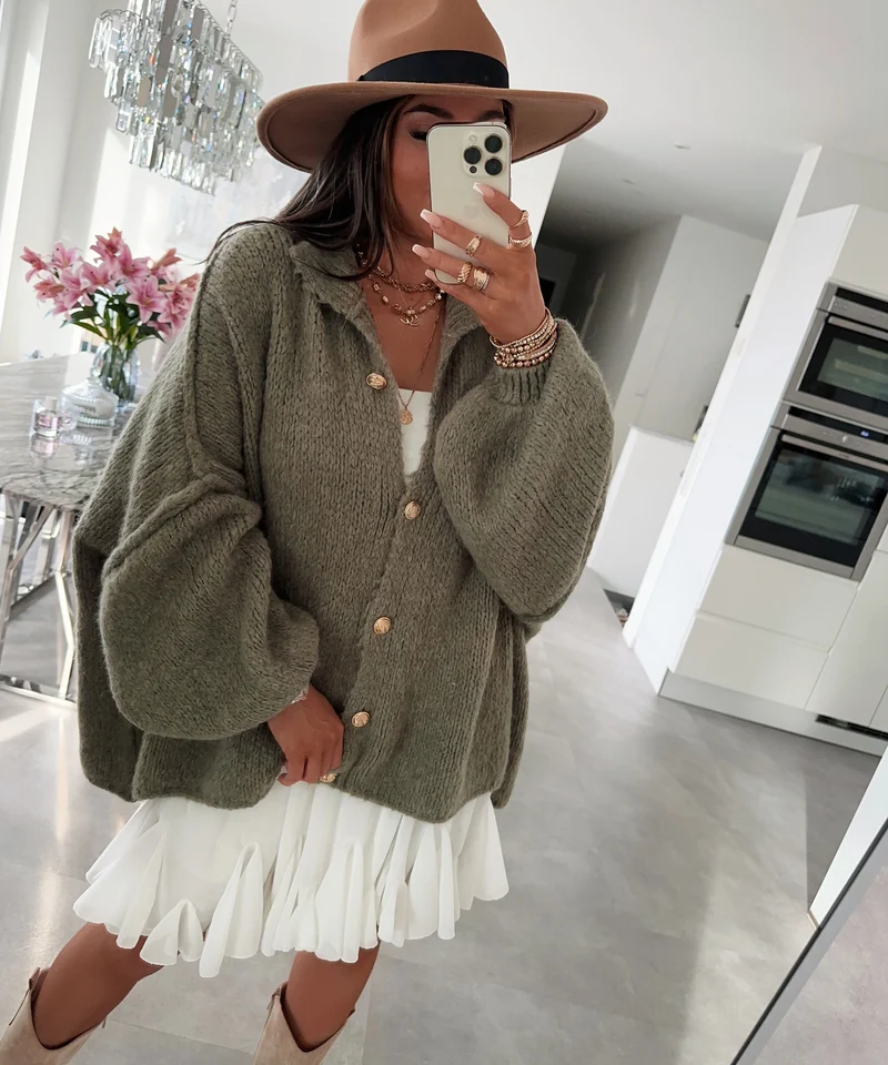 Oversize Strickjacke Jalsien Khaki
