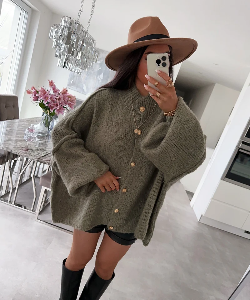 Oversize Strickjacke Jalsien Khaki