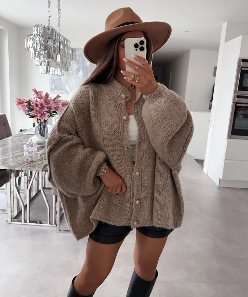 Oversize Strickjacke Jalsien Taupe