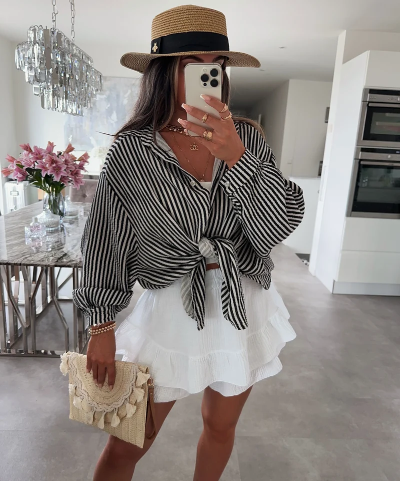 Musselin Bluse Laya Streifen Schwarz