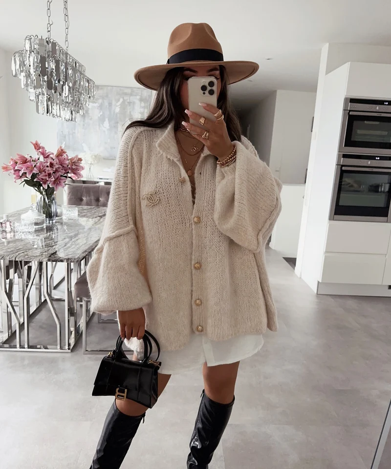 Oversize Strickjacke Jalsien Beige