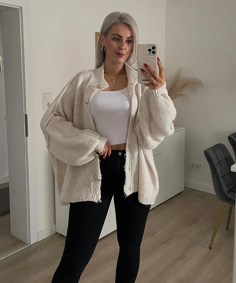 Oversize Strickjacke Jalsien Beige