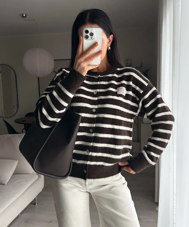 Cardigan Self Love Streifen Braun