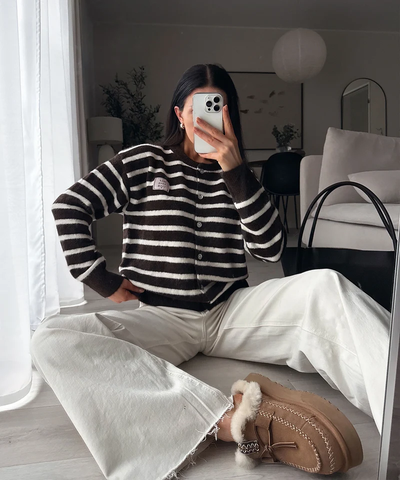 Cardigan Self Love Streifen Braun