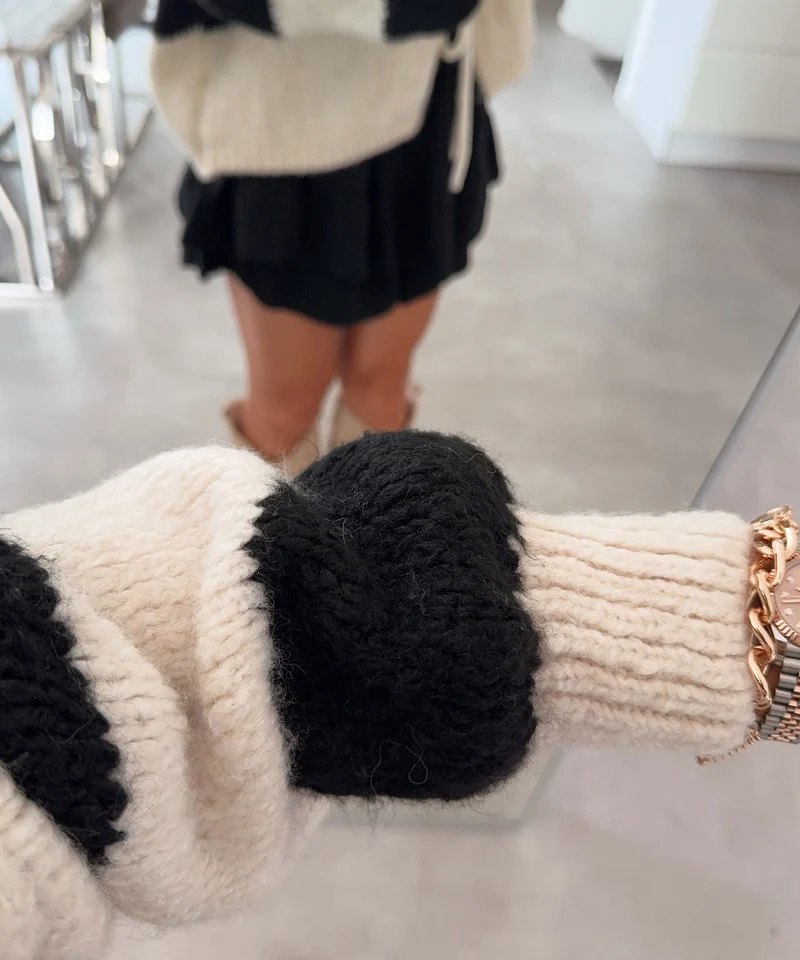 Cardigan Schleife Fia Streifen Schwarz
