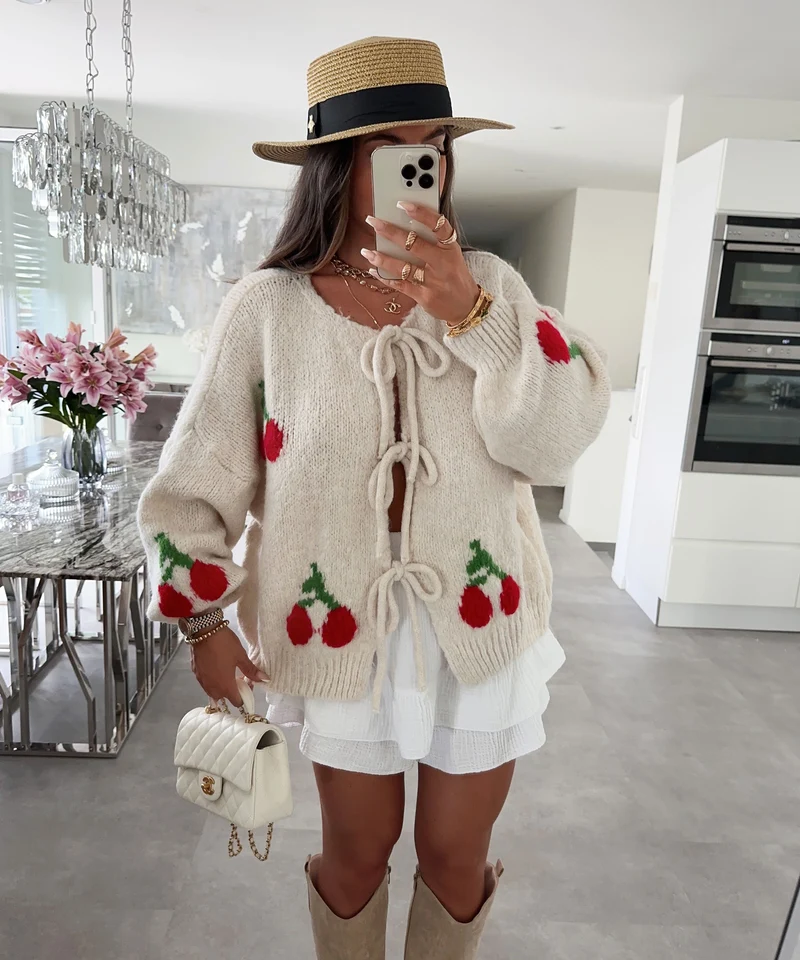 Cardigan Schleife Fia Cherry Beige