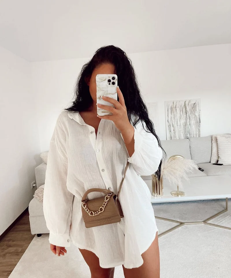 Oversize Musselin Bluse Freya Weiß Lang