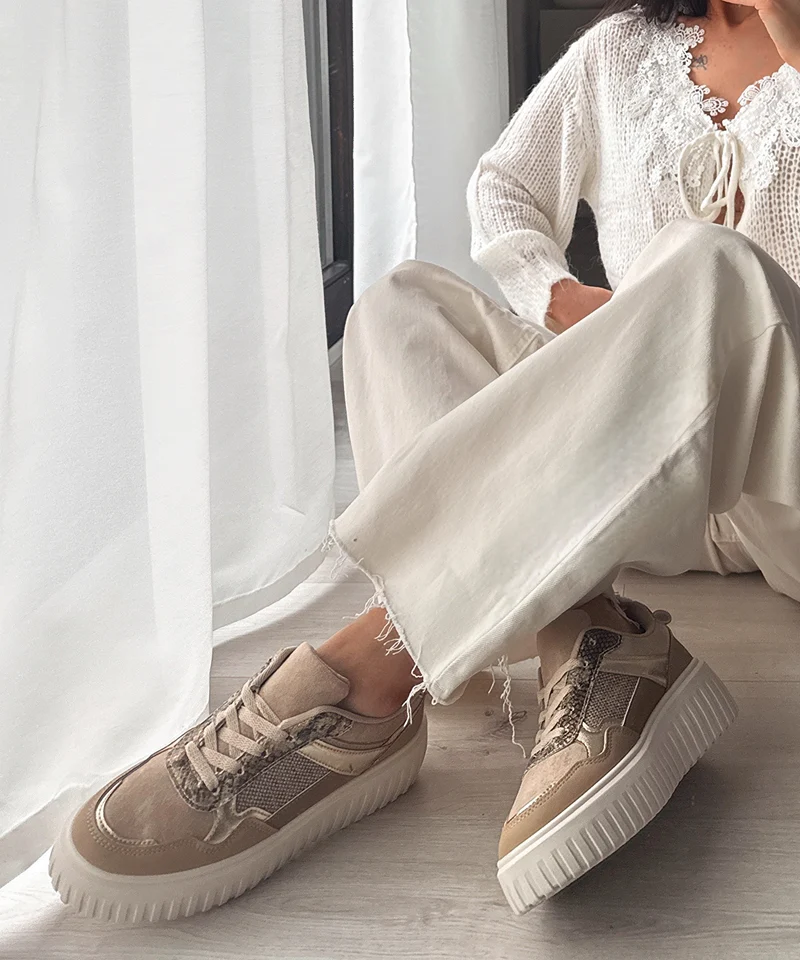 Extra Long Stretch Mid Waist Wide Leg Jeans Zerra Beige