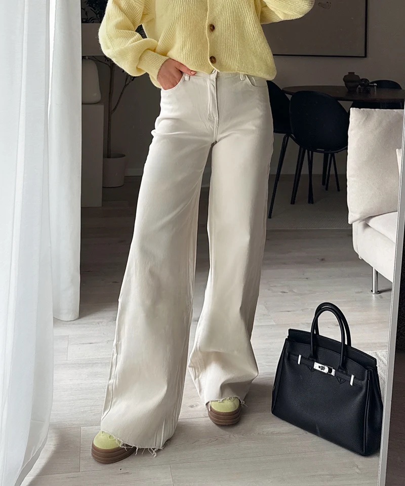 Extra Long Stretch Mid Waist Wide Leg Jeans Zerra Beige