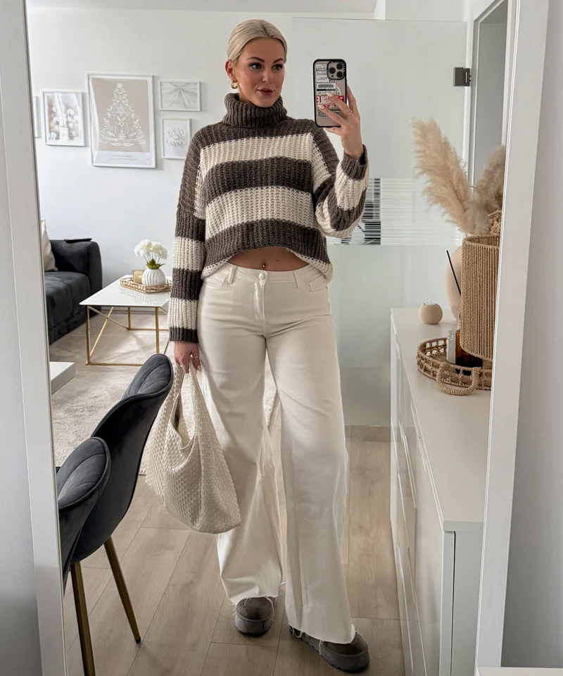 Extra Long Stretch Mid Waist Wide Leg Jeans Zerra Beige