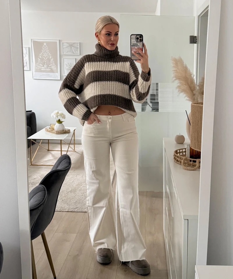 Extra Long Stretch Mid Waist Wide Leg Jeans Zerra Beige