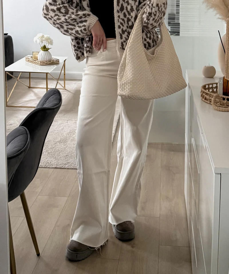 Extra Long Stretch Mid Waist Wide Leg Jeans Zerra Beige