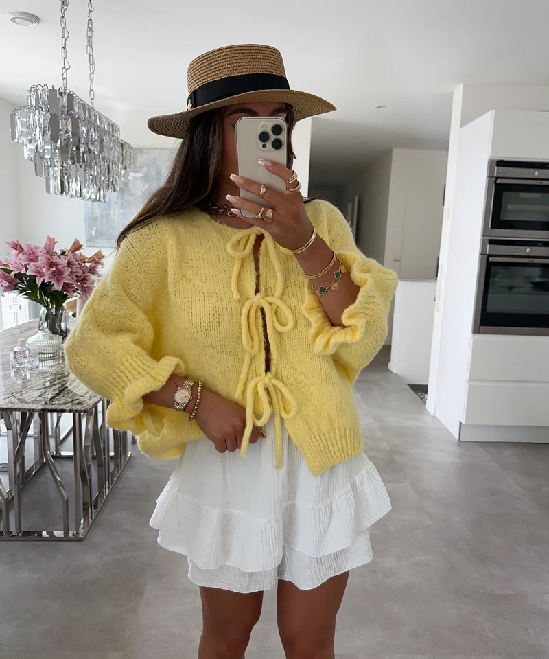 Cardigan Schleife Fia Dreiviertel Gelb