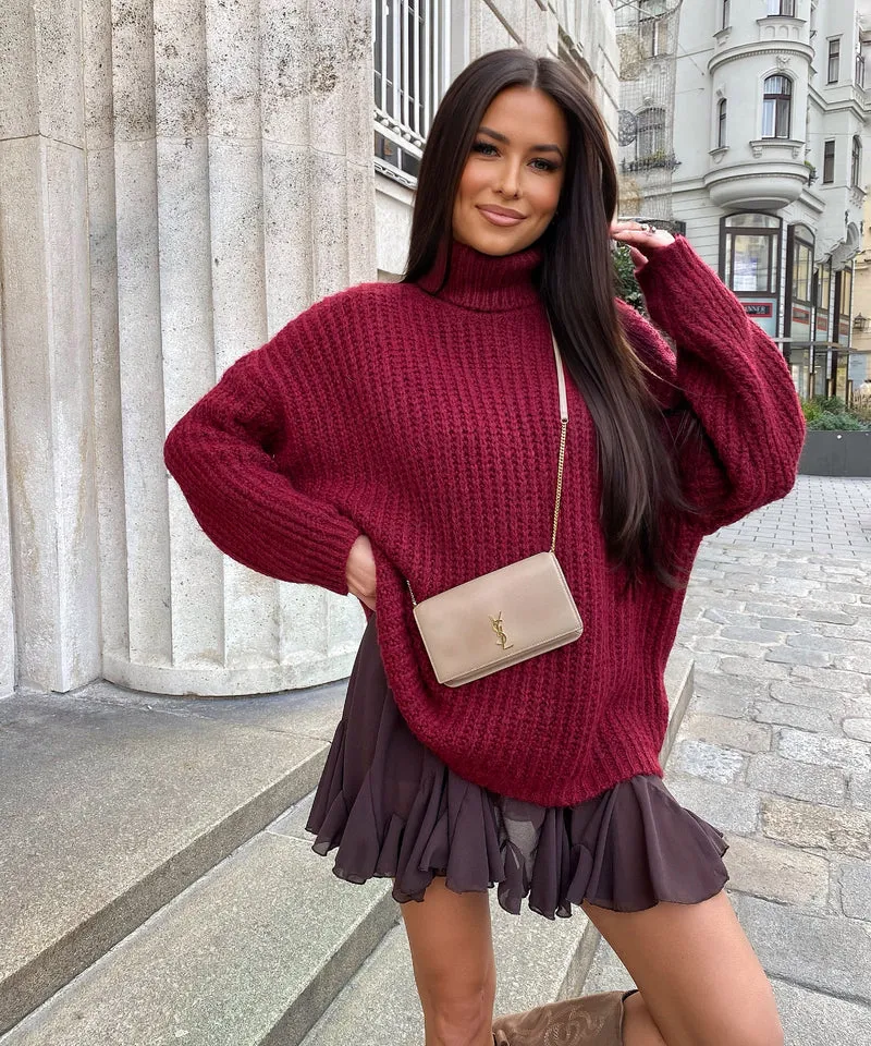 Rollkragen Pullover Tanny Weinrot