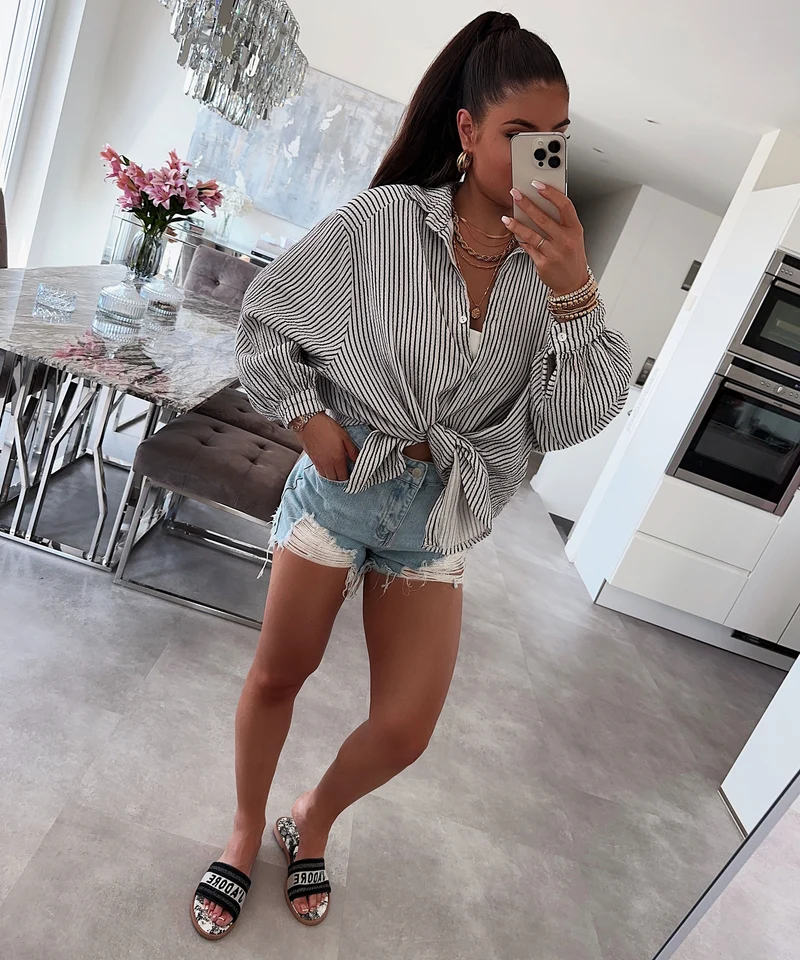 Musselin Bluse Felixa Streifen Weiß