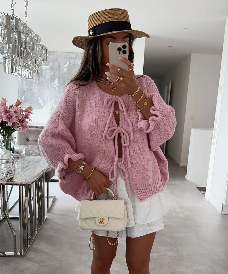 Cardigan Schleife Fia Dreiviertel Rosa