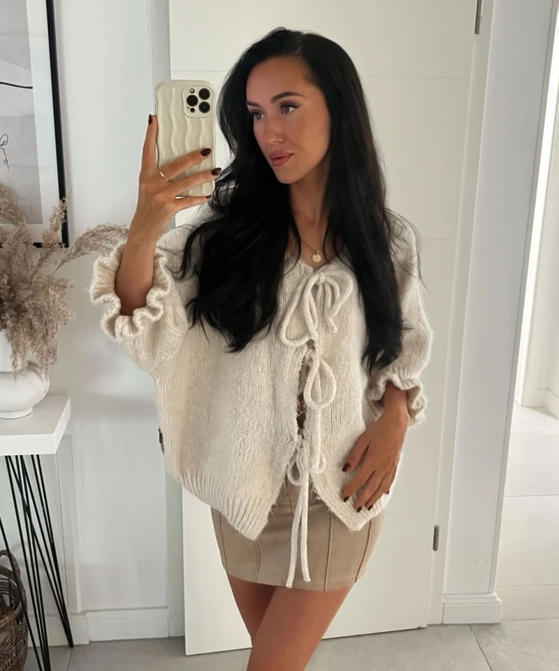 Cardigan Schleife Fia Dreiviertel Beige