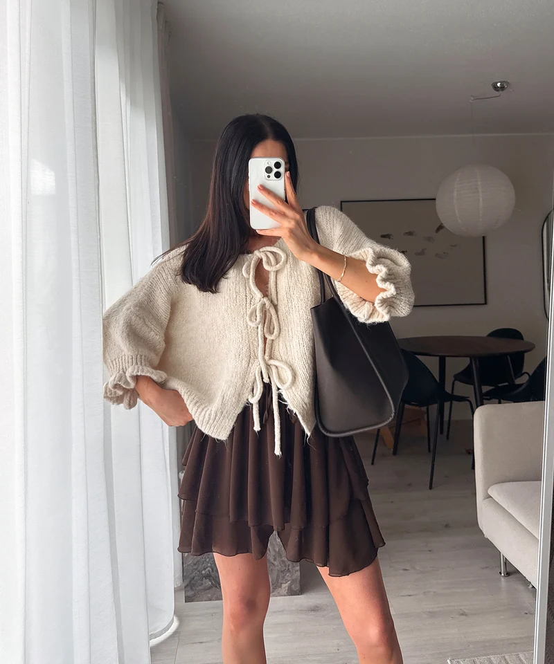 Cardigan Schleife Fia Dreiviertel Beige