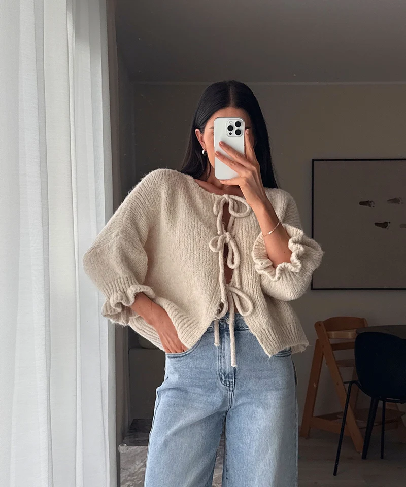 Cardigan Schleife Fia Dreiviertel Beige
