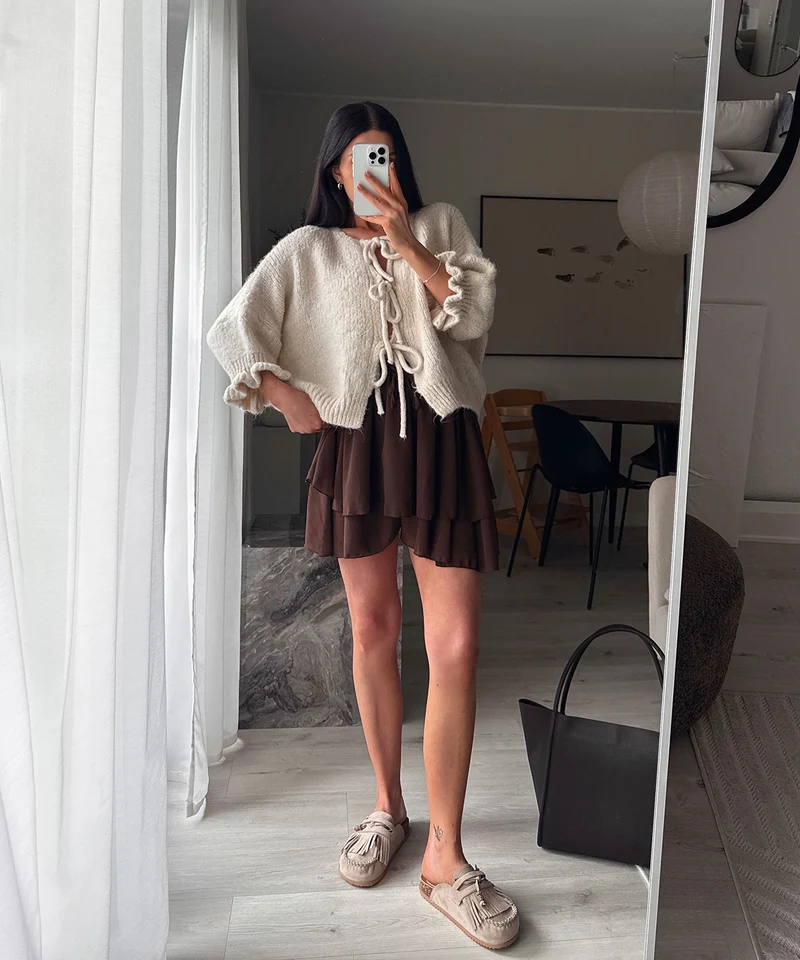 Cardigan Schleife Fia Dreiviertel Beige