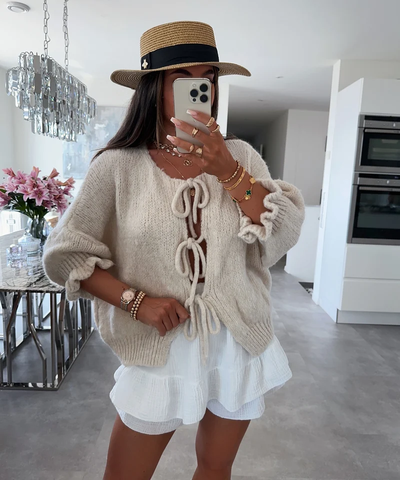 Cardigan Schleife Fia Dreiviertel Beige