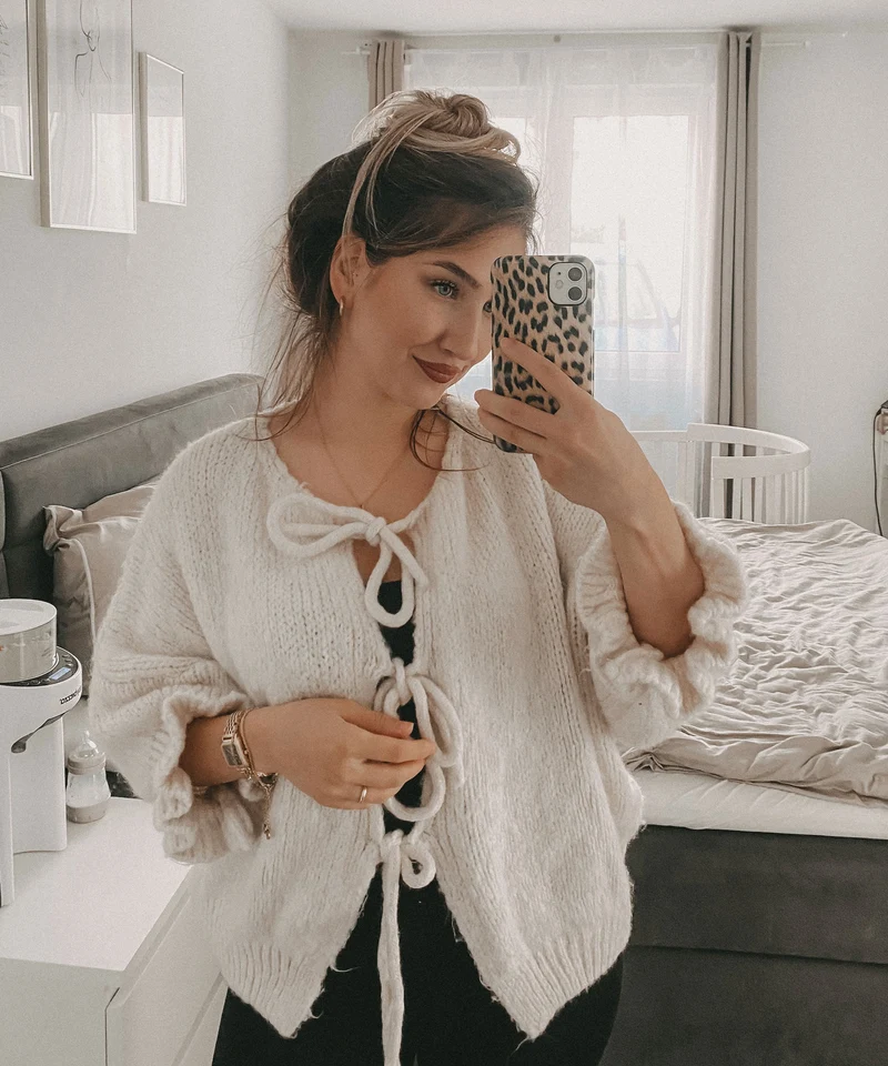 Cardigan Schleife Fia Dreiviertel Beige