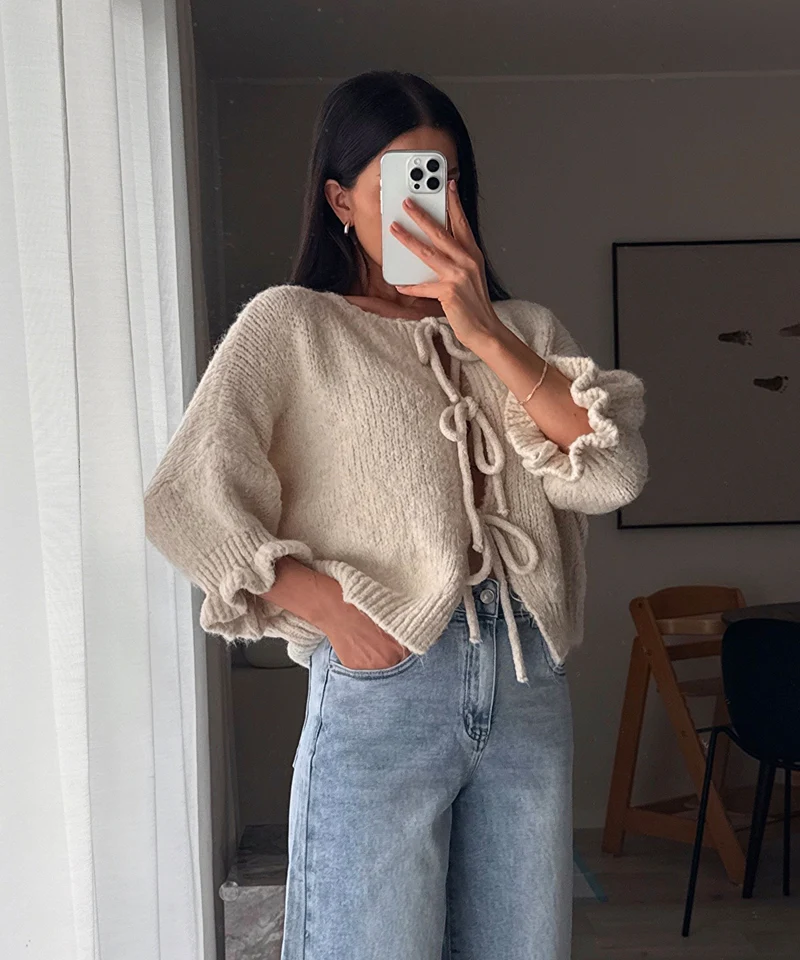 Cardigan Schleife Fia Dreiviertel Beige